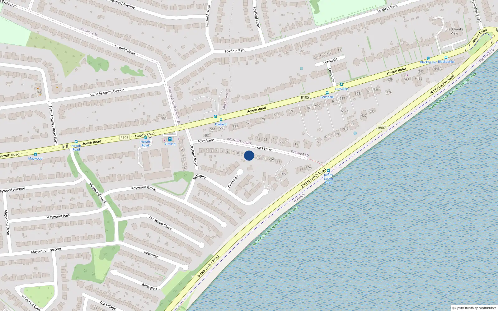 Overhead map showing the location of 10 Fox's Lane, Dublin 5