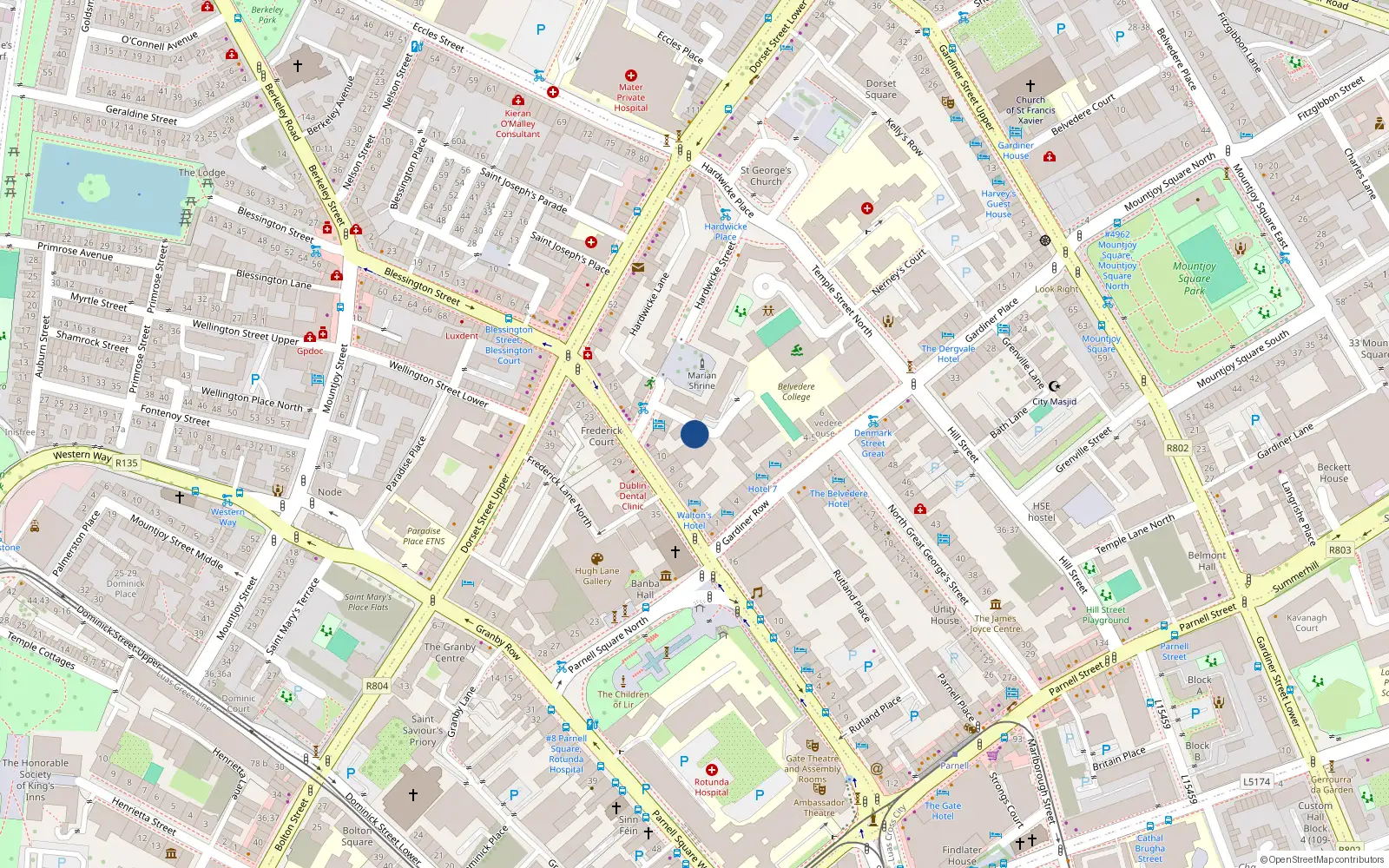 Overhead map showing the location of 10C Frederick Court, Dublin 1