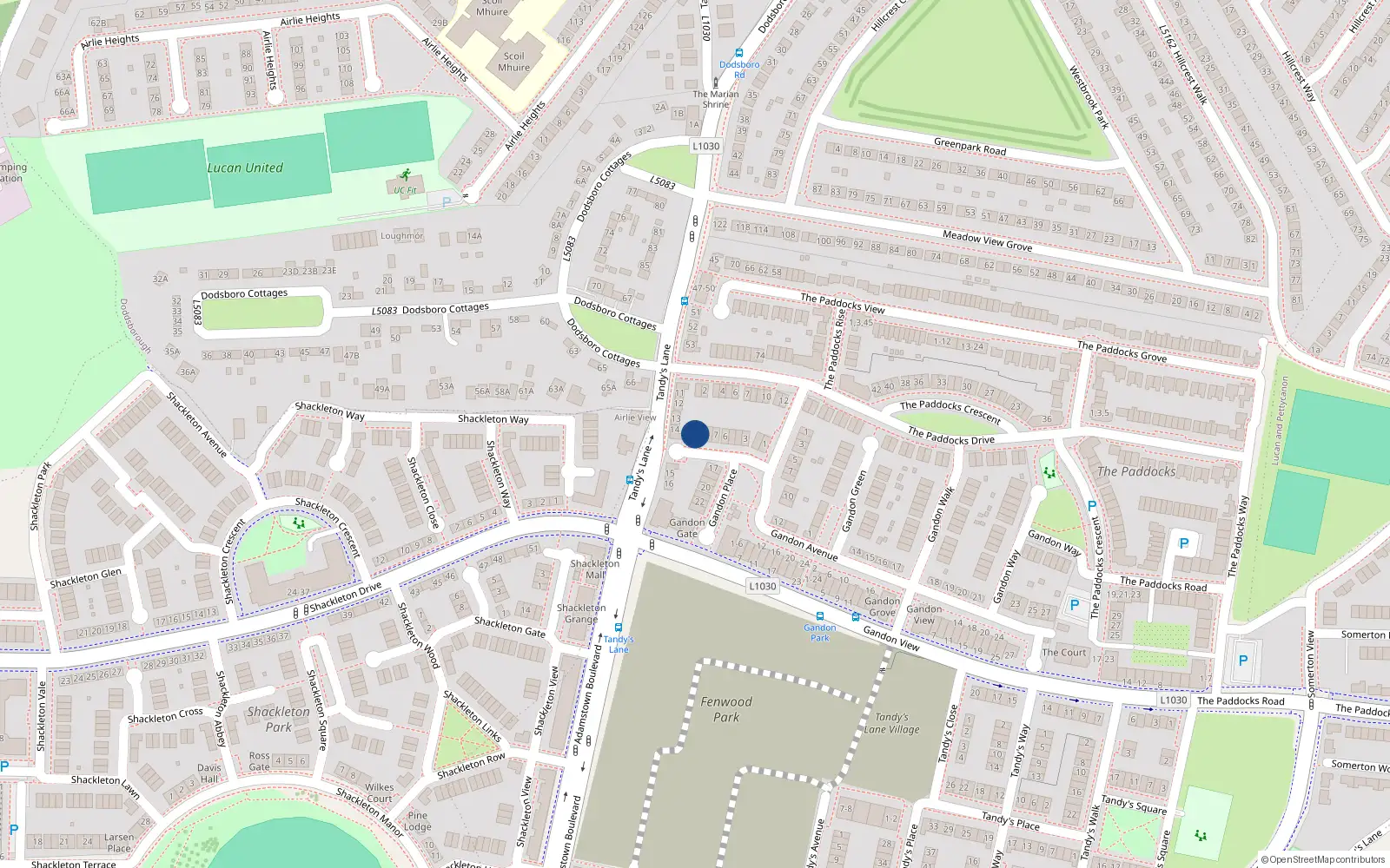 Overhead map showing the location of 10 Gandon Place, Lucan