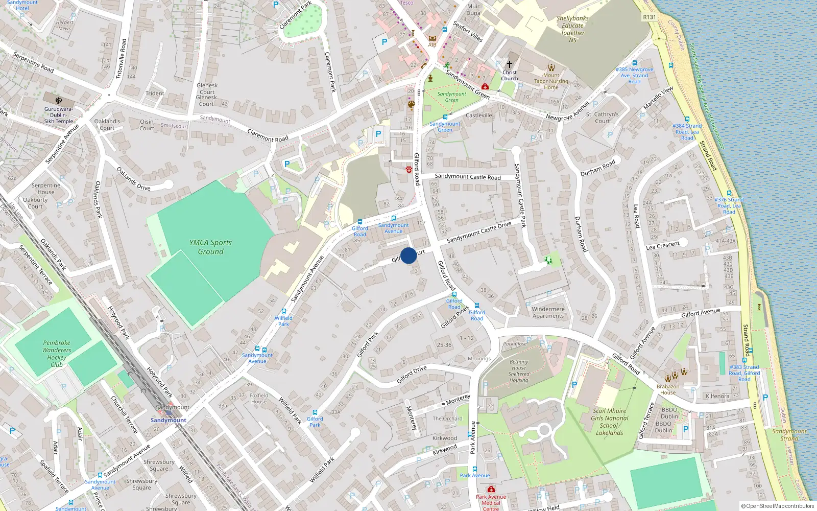 Overhead map showing the location of 10 Gilford Court, Sandymount
