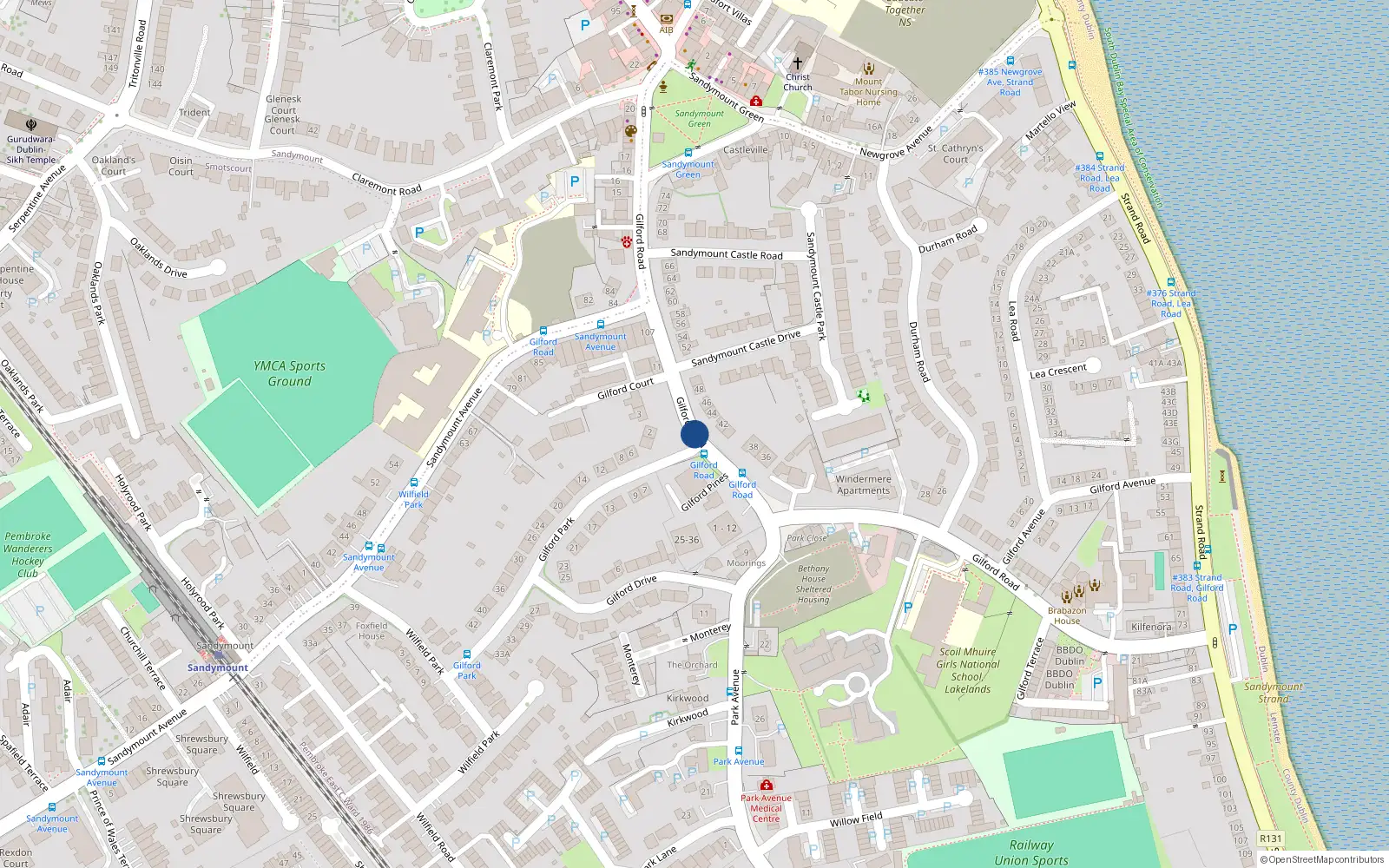 Overhead map showing the location of 10 Gilford Road, Sandymount