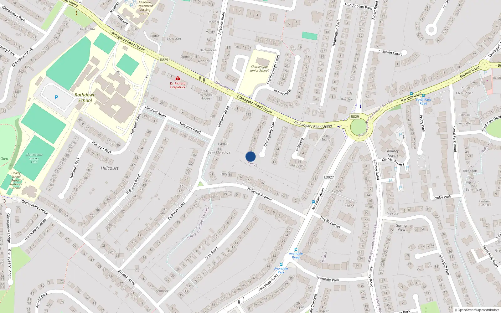 Overhead map showing the location of 10 Glenageary Hall, Glenageary, Dublin