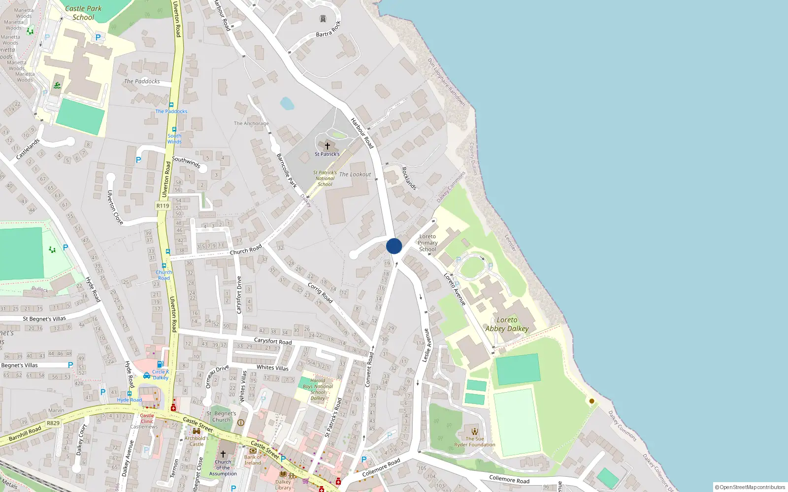 Overhead map showing the location of 10 Glencairn, Harbour Road, Dalkey