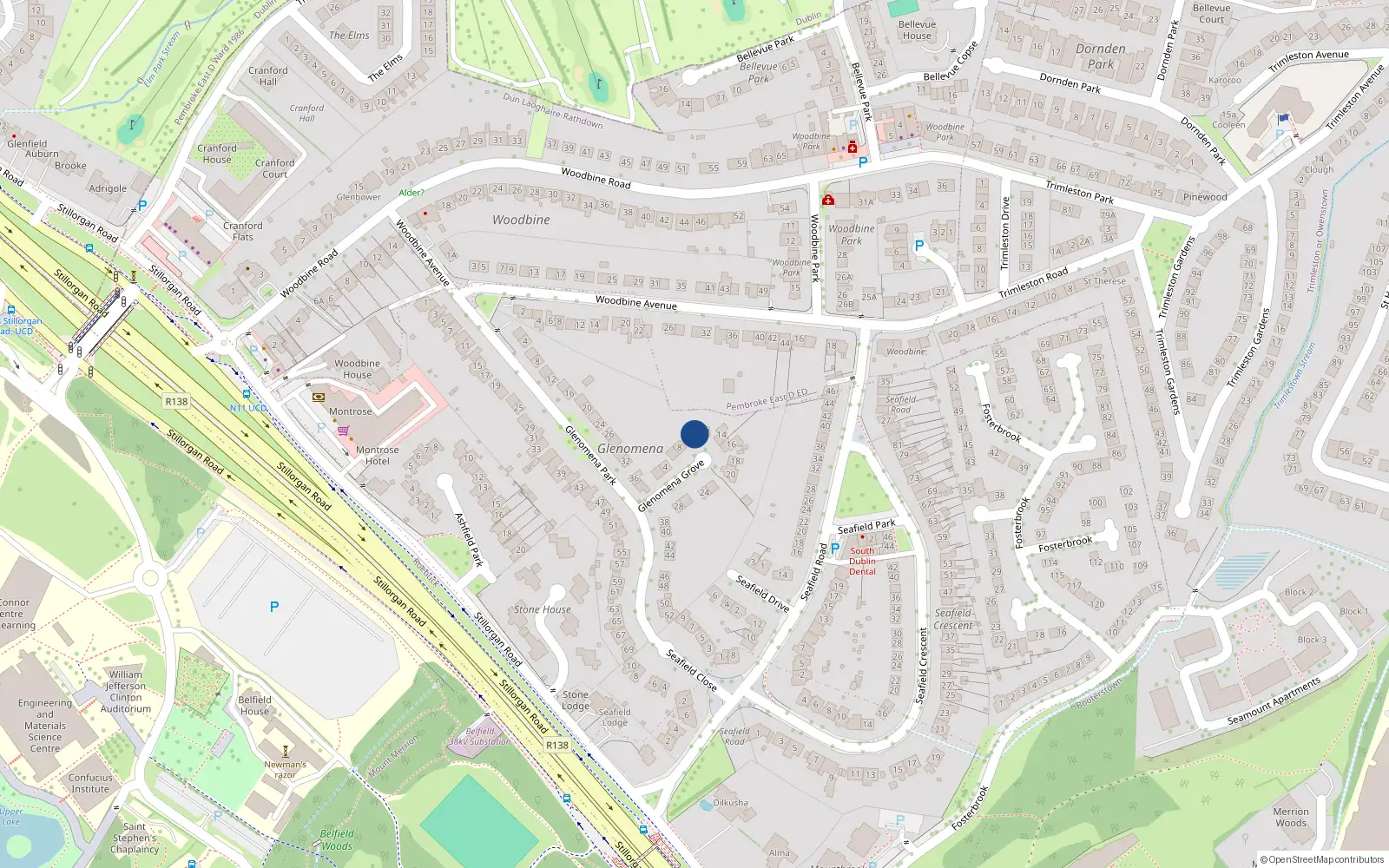 Overhead map showing the location of 10 Glenomena Grove, Stillorgan Road, Blackrock