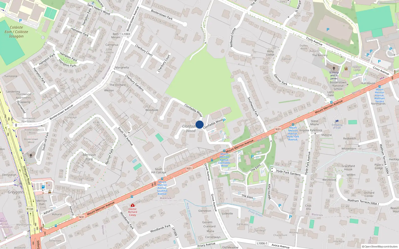 Overhead map showing the location of 10 Glenvar, Clonfadda Wood, Mount Merrion