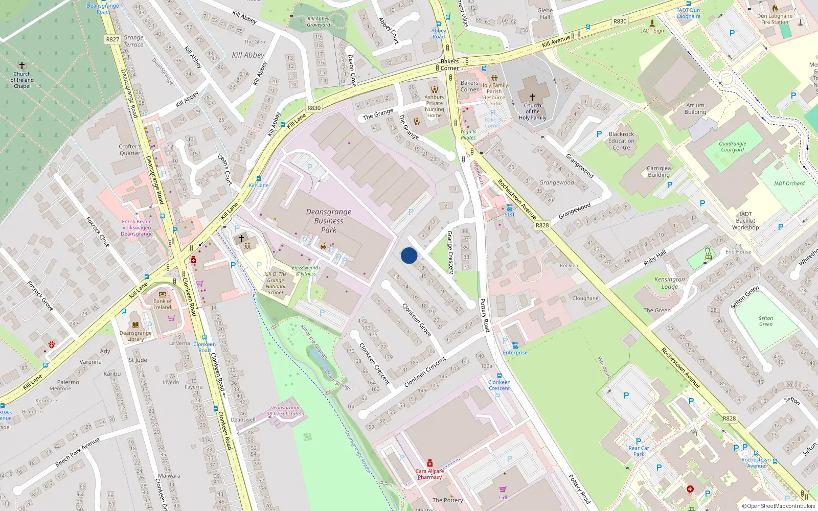 Overhead map showing the location of 10 Grange Crescent, Dun Laoghaire