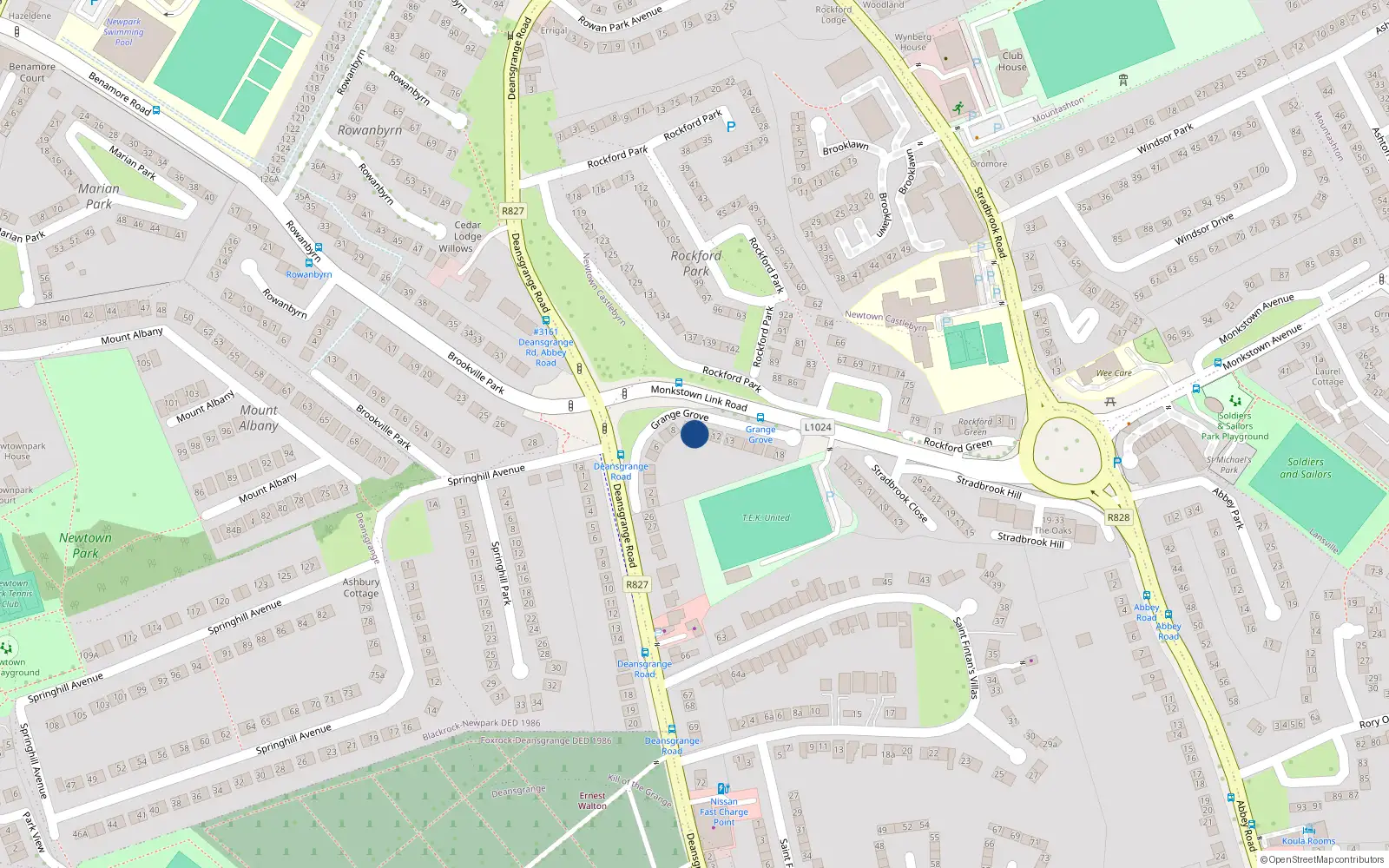 Overhead map showing the location of 10 Grange Grove, Blackrock, Dublin