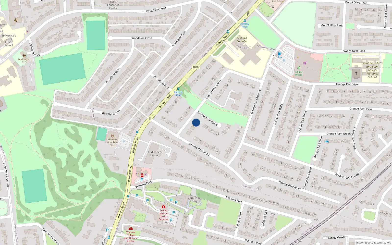 Overhead map showing the location of 10 Grange Park Grove, Dublin 5