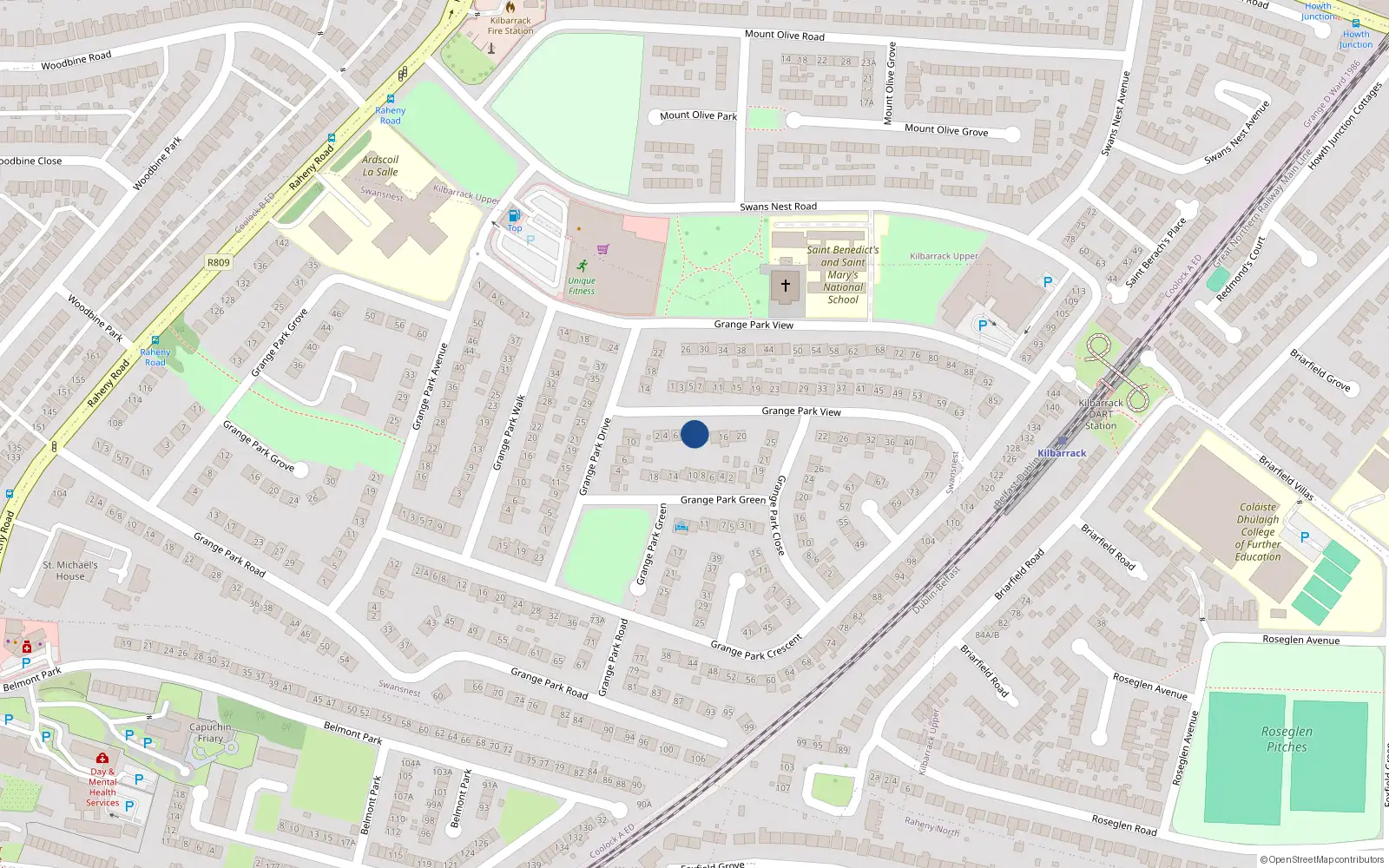 Overhead map showing the location of 10 Grange Park Rise, Dublin 5