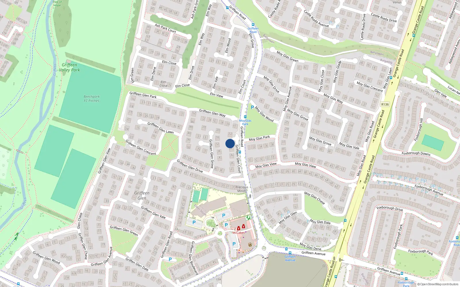 Overhead map showing the location of 10 Griffeen Glen Court, Lucan