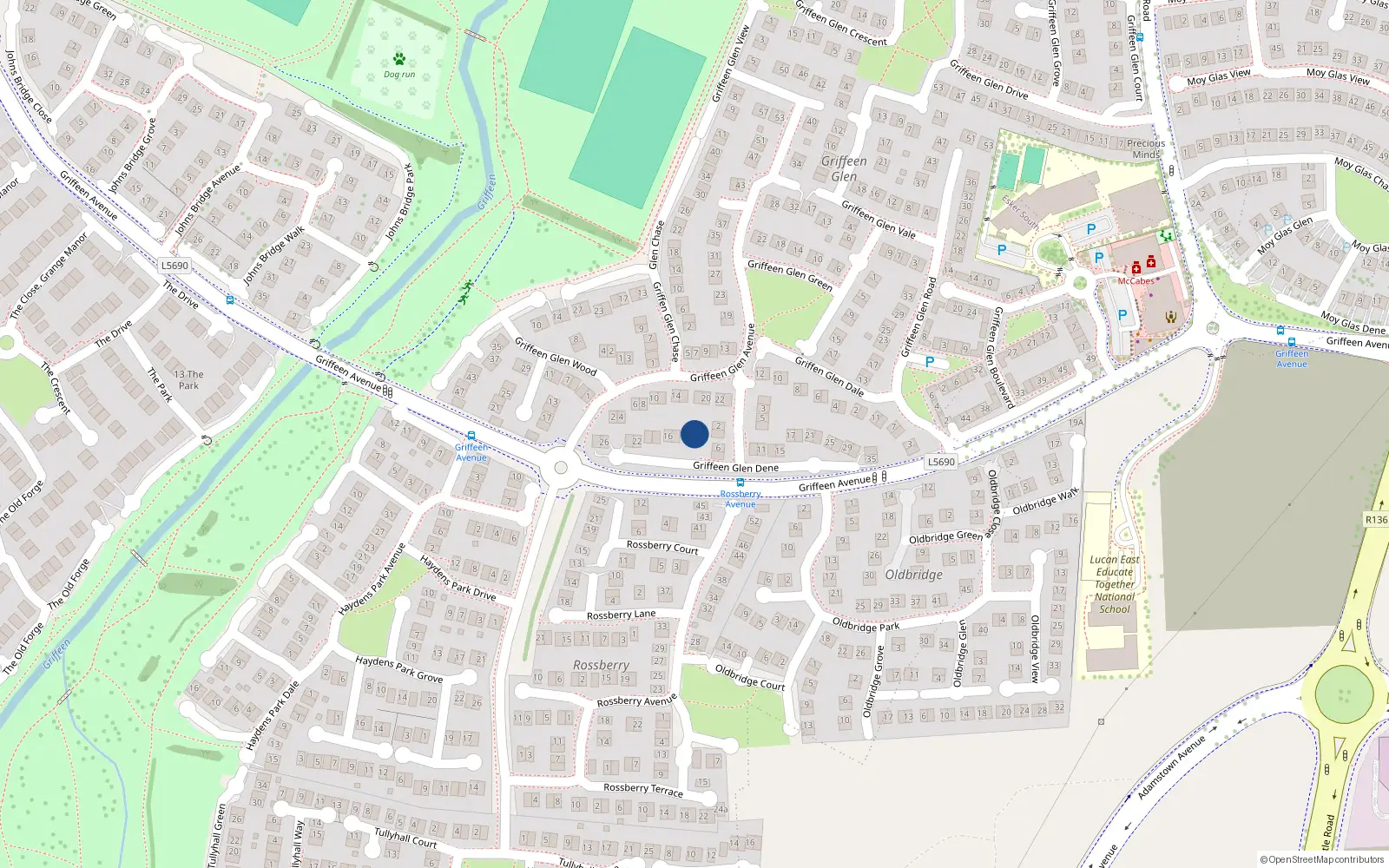 Overhead map showing the location of 10 Griffeen Glen Dene, Lucan