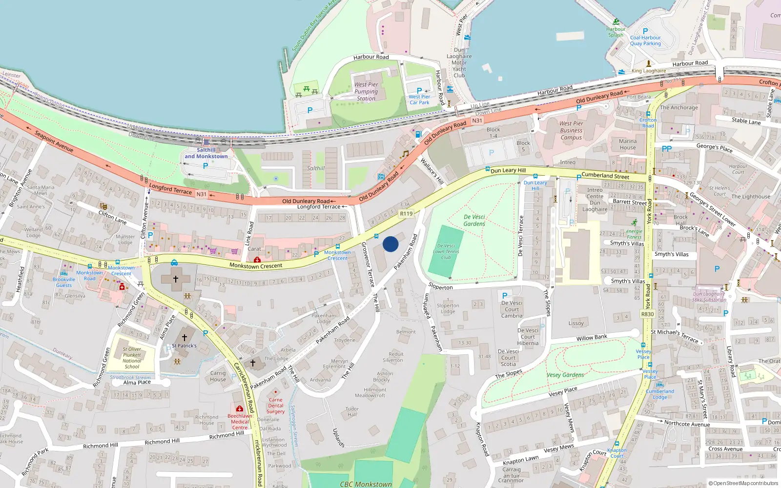 Overhead map showing the location of 10 Grosvenor House, Monkstown Road, Monkstown