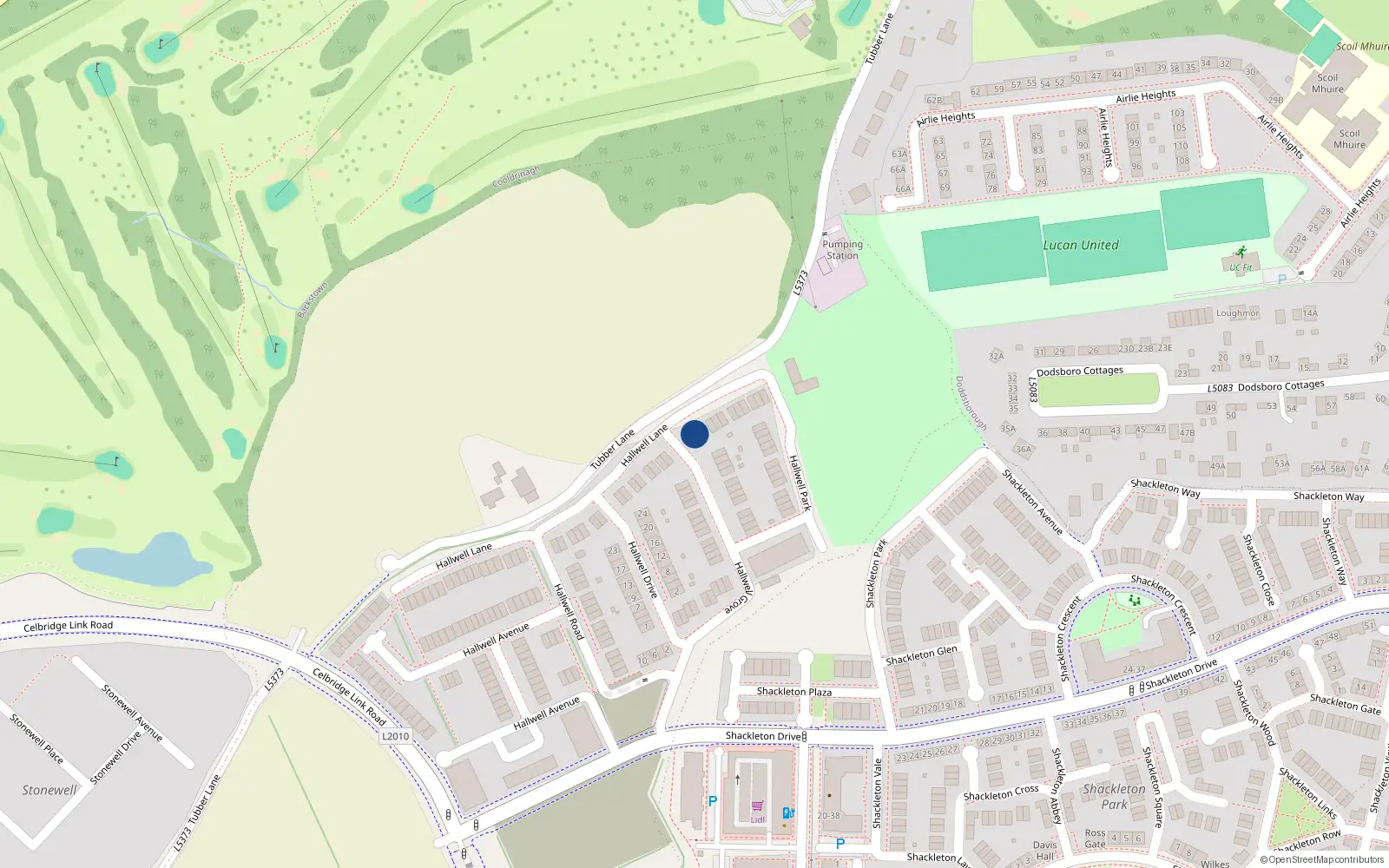 Overhead map showing the location of 10 Hallwell Lane, Lucan
