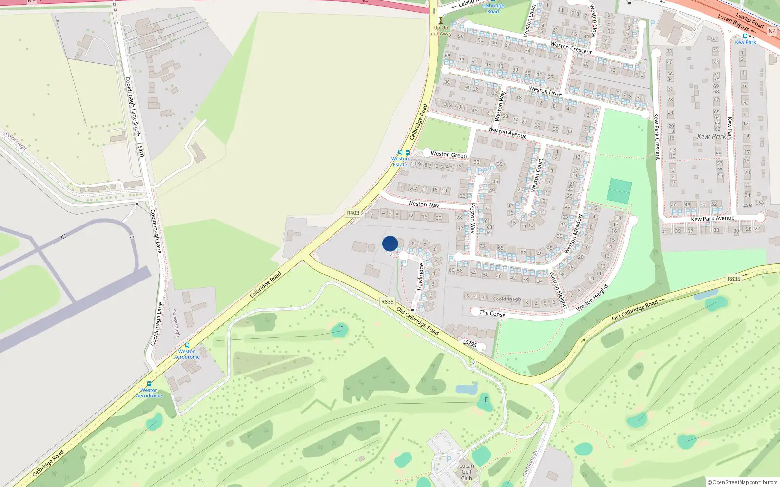 Overhead map showing the location of 10 Hawkridge, Lucan