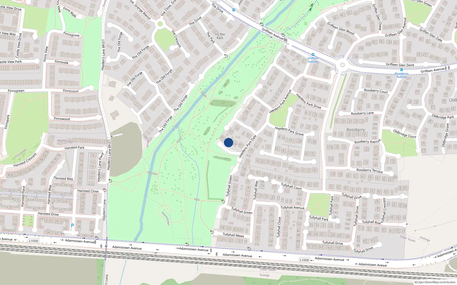 Overhead map showing the location of 10 Haydens Park Dale, Lucan, Co Dublin