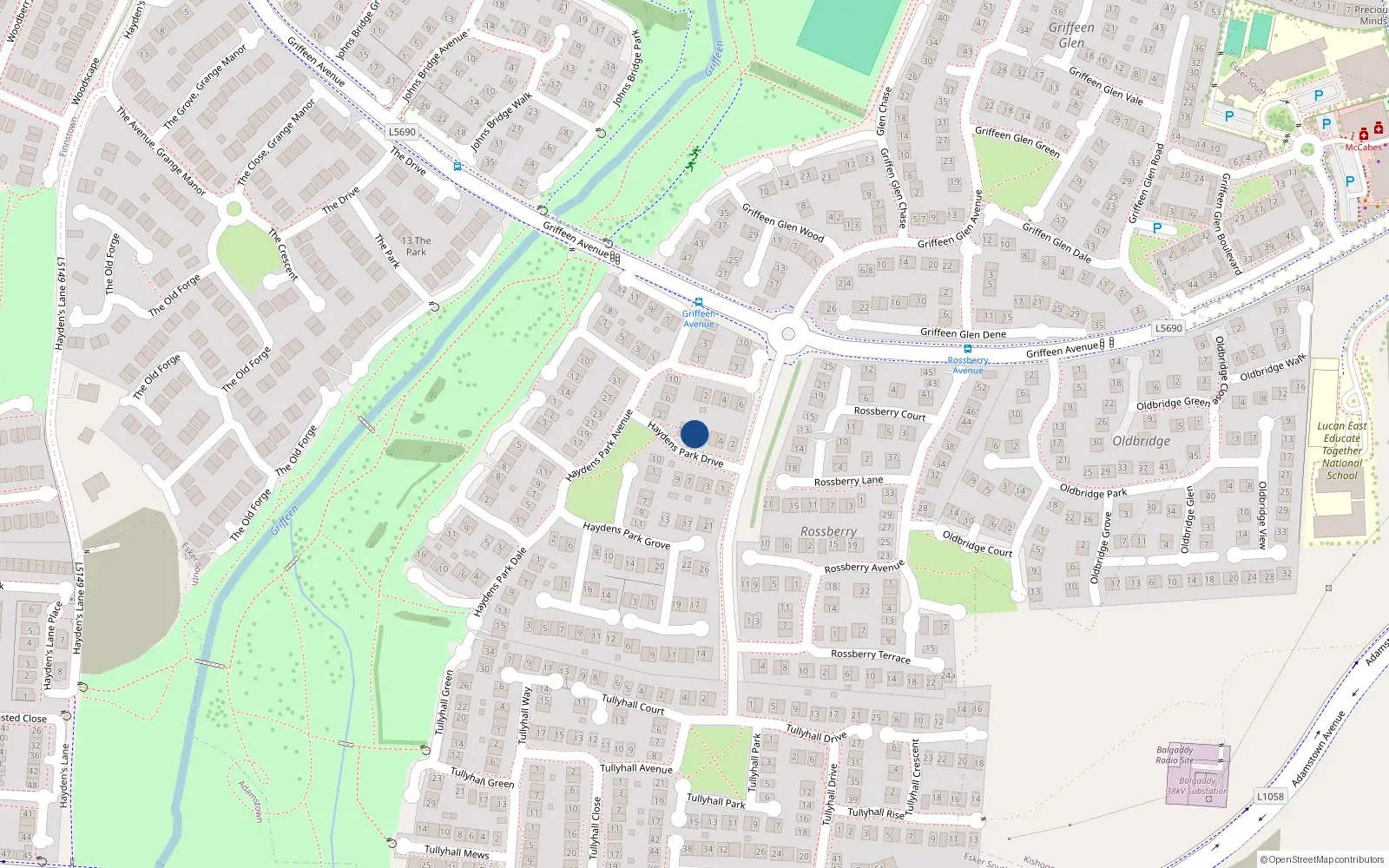 Overhead map showing the location of 10 Haydens Park Drive, Lucan, Dublin