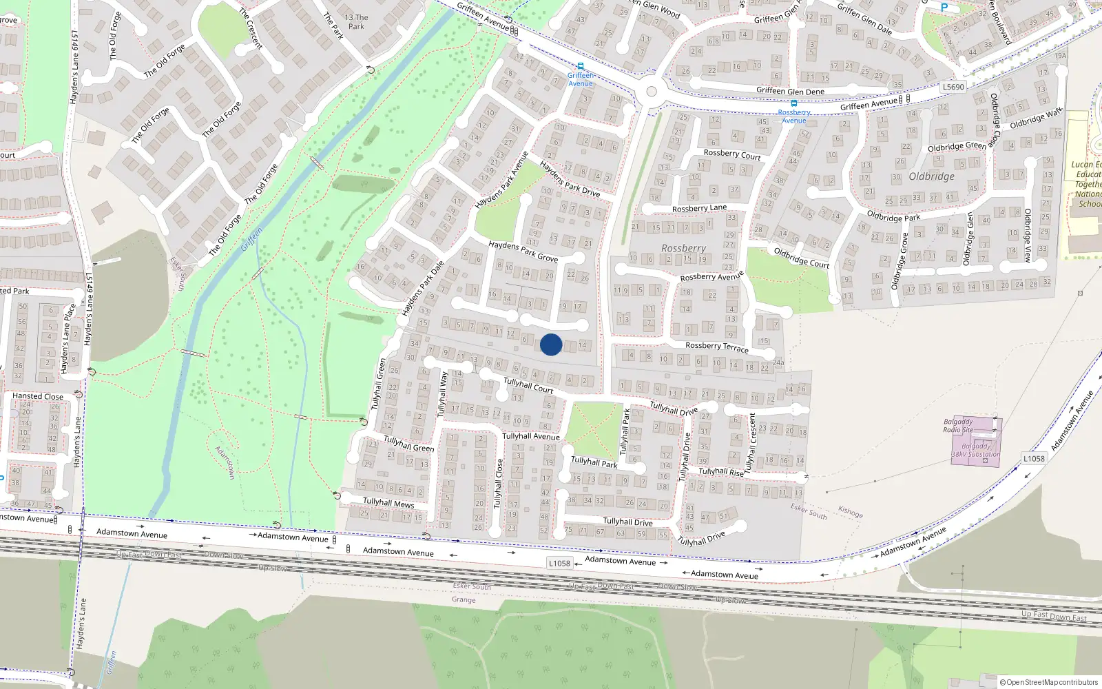 Overhead map showing the location of 10 Haydens Park Glade, Lucan, Dublin