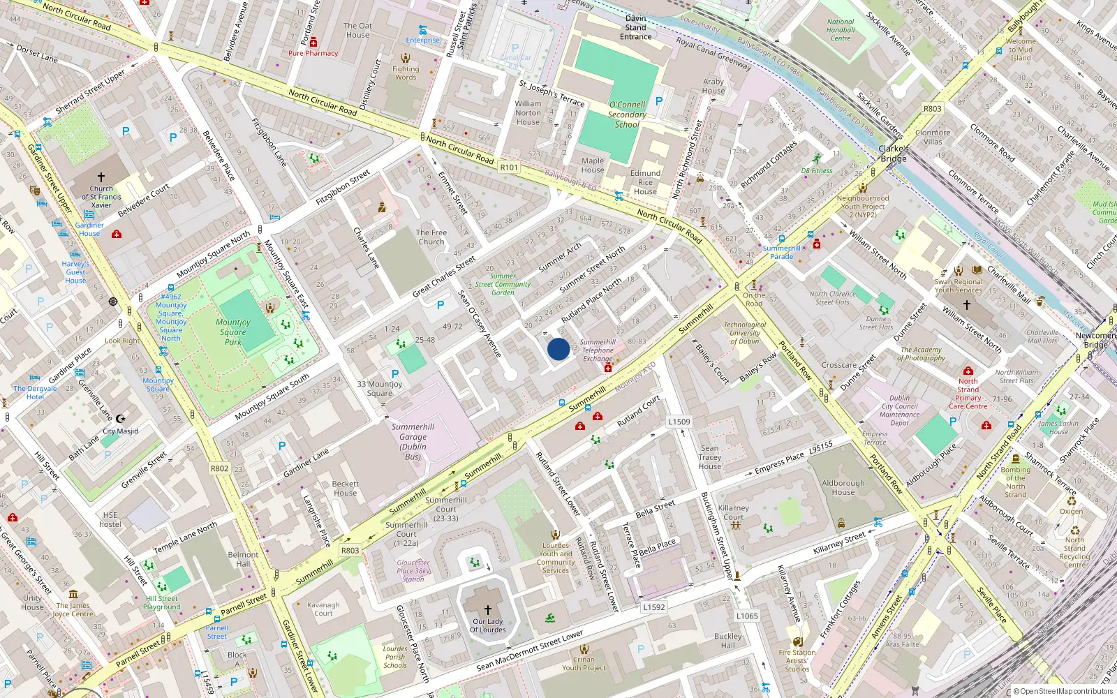 Overhead map showing the location of 10 Healy Street, Dublin 1