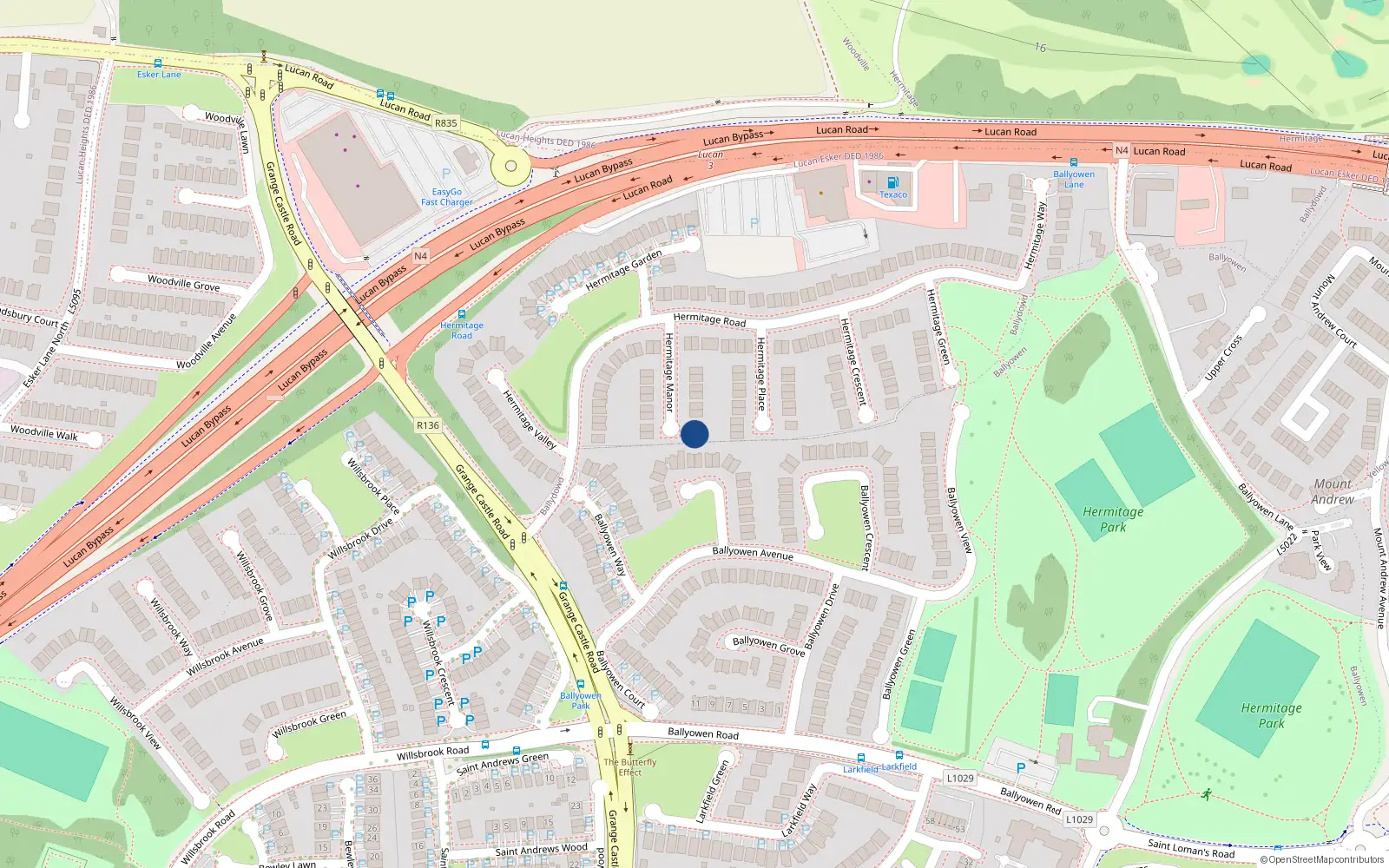 Overhead map showing the location of 10 Hermitage Manor, Lucan