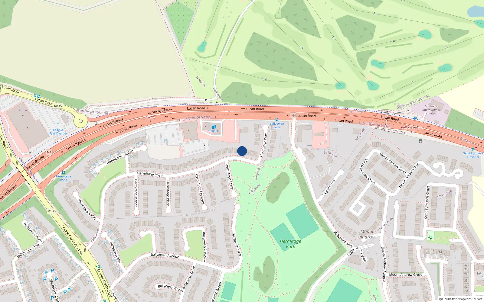 Overhead map showing the location of 10 Hermitage Road, Hermitage Park, Lucan