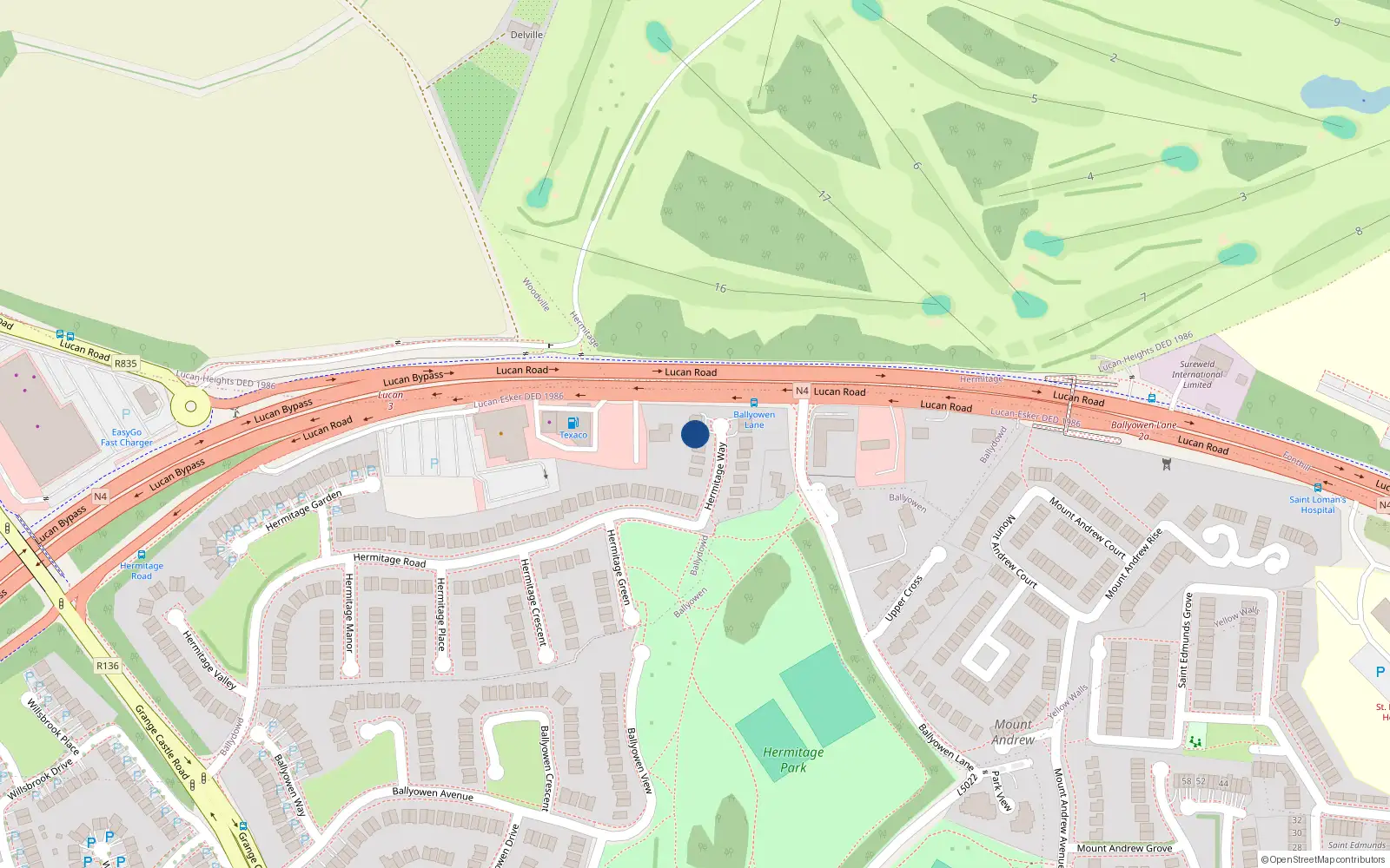 Overhead map showing the location of 10 Hermitage Way, Lucan