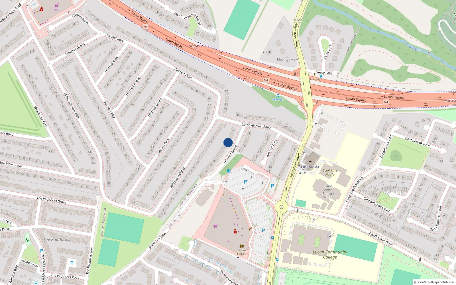 Overhead map showing the location of 10 Hillcrest Grove, Lucan