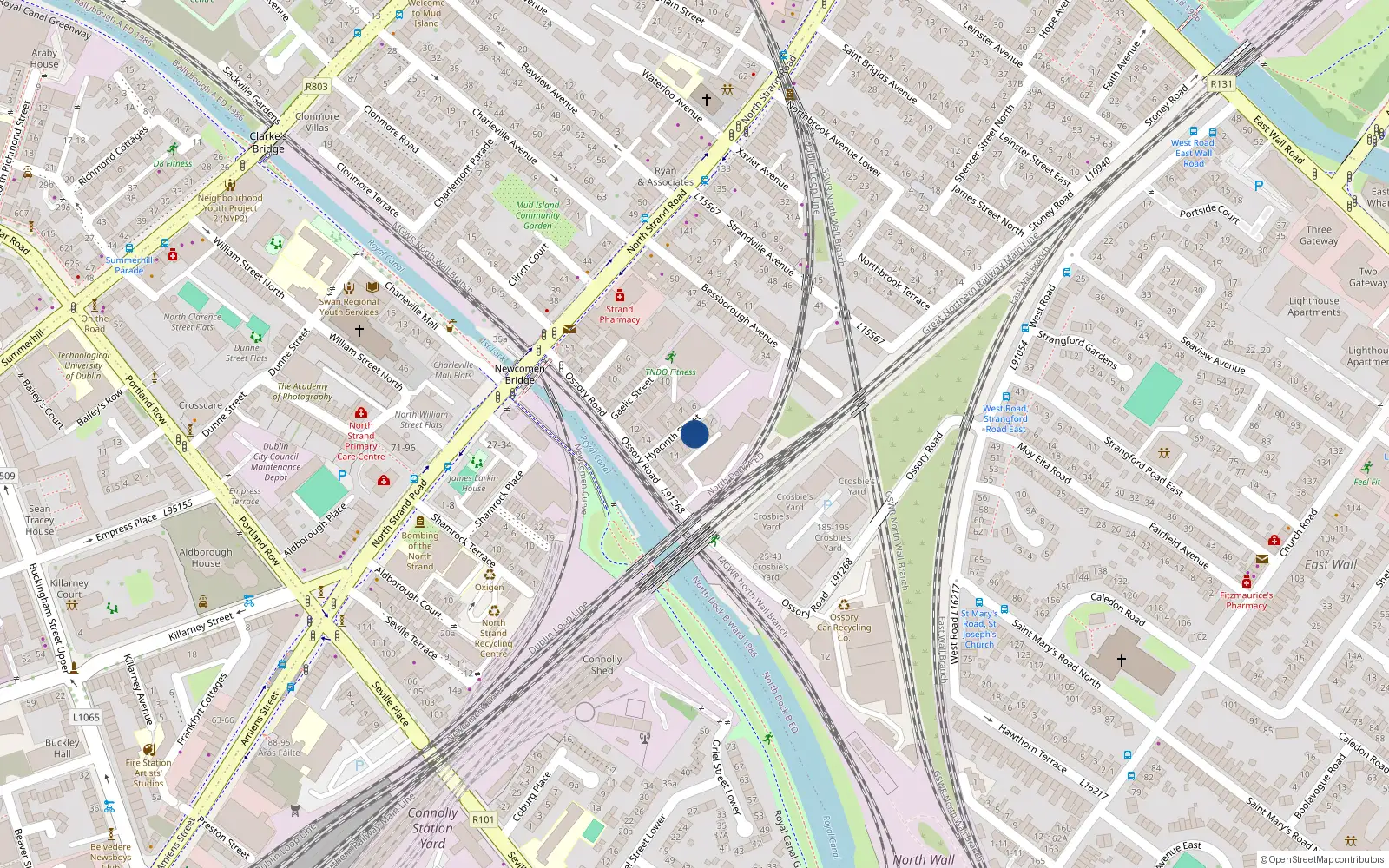 Overhead map showing the location of 10 Hyacinth St, North Strand, Dublin 3