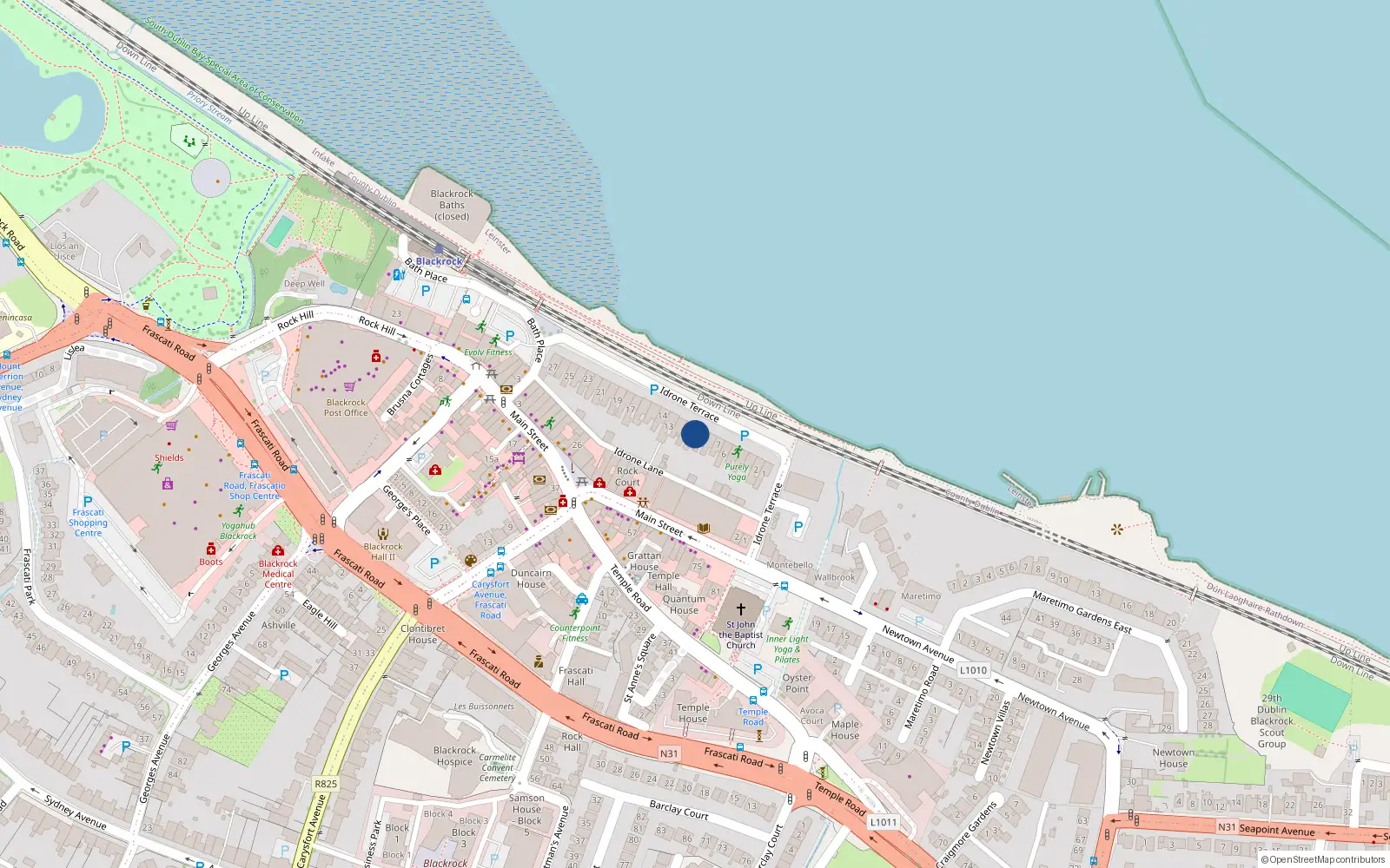 Overhead map showing the location of 10 Idrone Terrace, Blackrock, Dublin