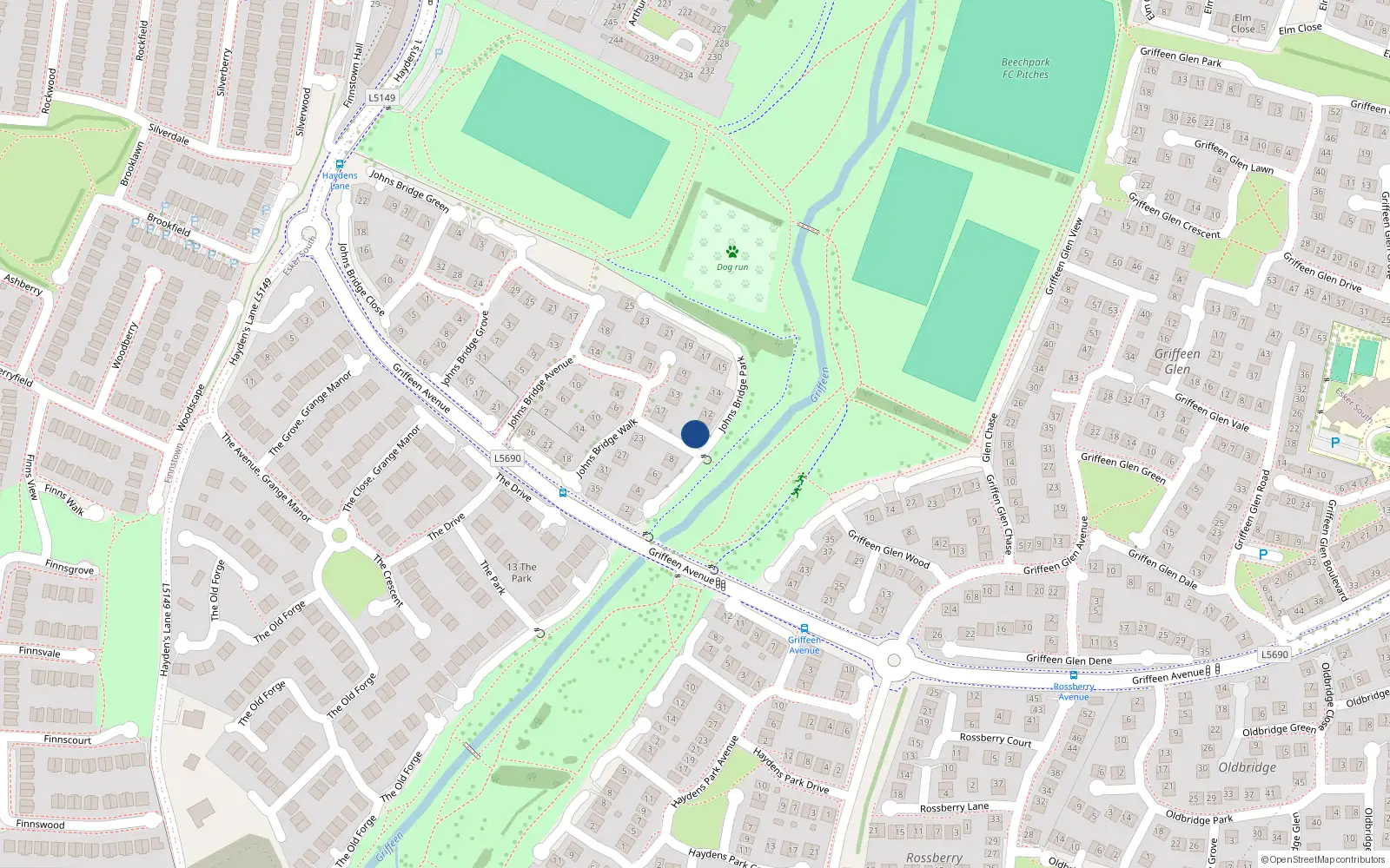 Overhead map showing the location of 10 Johnsbridge Park, Lucan