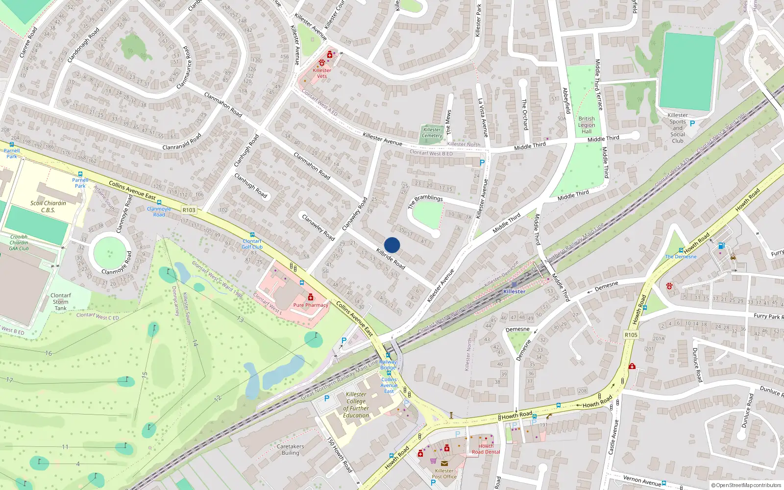 Overhead map showing the location of 10 Kilbride Road, Dublin 5