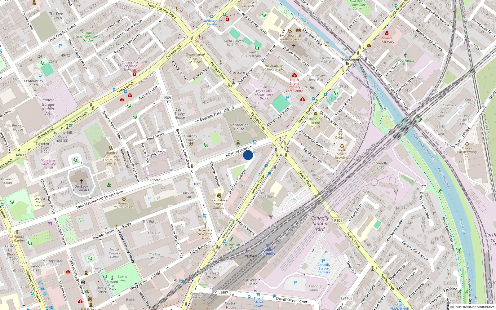 Overhead map showing the location of 10 Killarney Street, Dublin 1