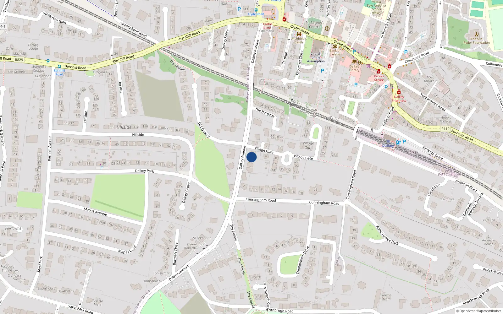 Overhead map showing the location of 10 Kilmore, 18 Dalkey Avenue, Dalkey