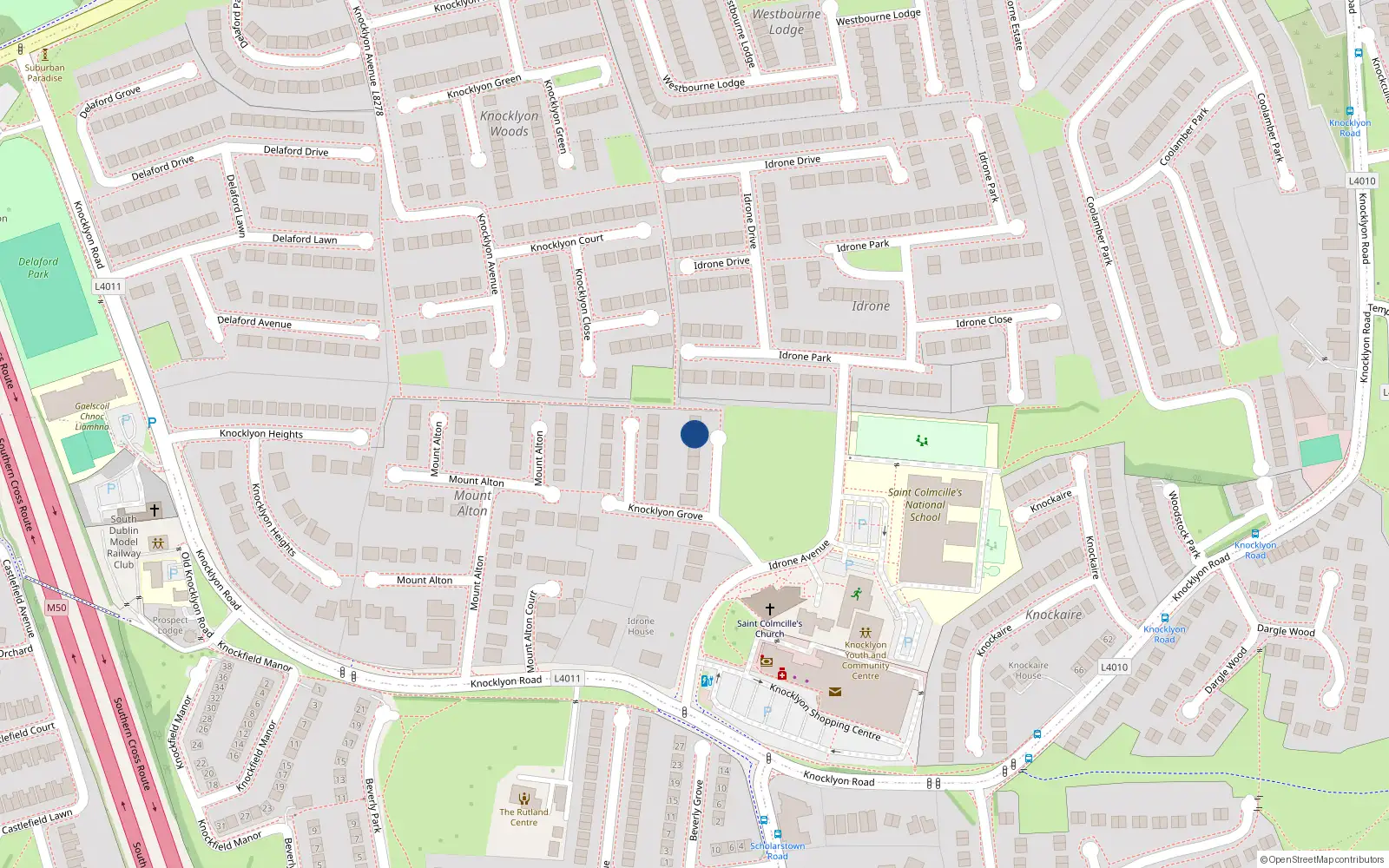 Overhead map showing the location of 10 Knocklyon Grove, Dublin 16