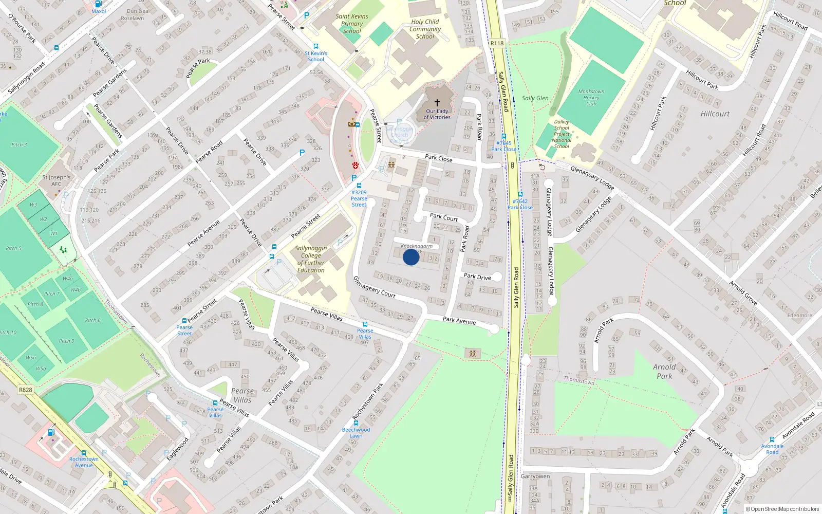 Overhead map showing the location of 10 Knocknagarm Park, Glenageary, Co Dublin