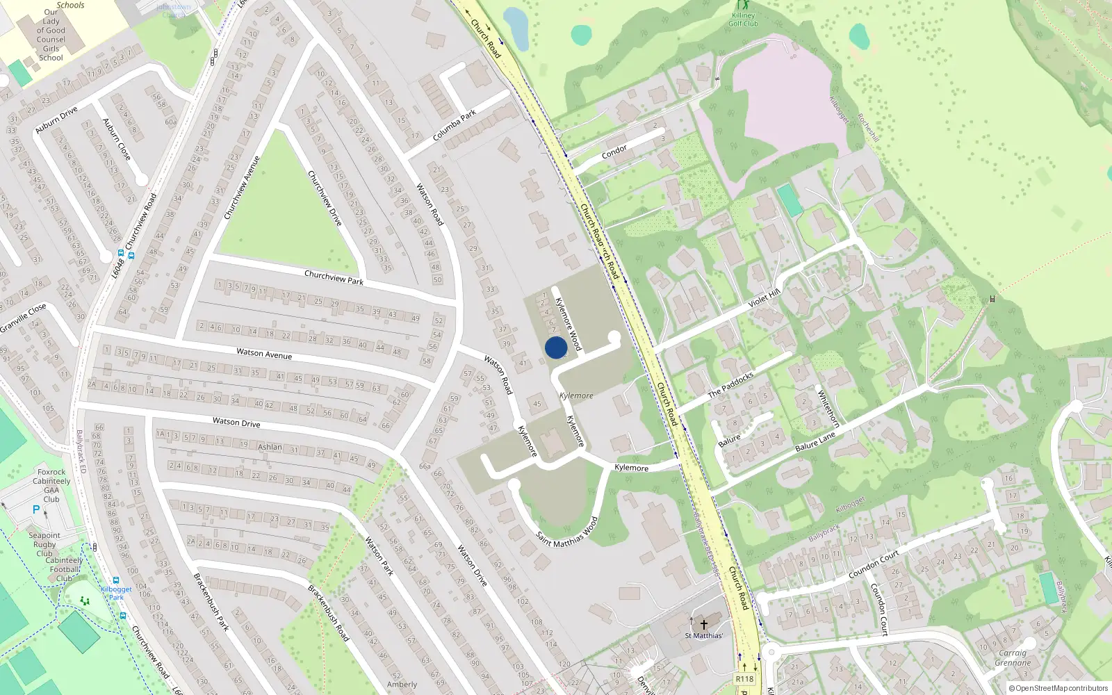Overhead map showing the location of 10 Kylemore Wood, Kylemore, Killiney