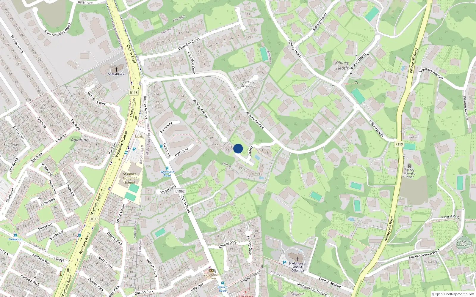 Overhead map showing the location of 10 Laragh, Killiney