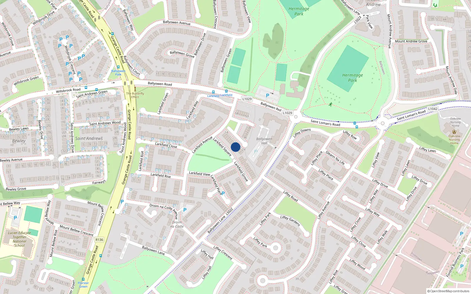 Overhead map showing the location of 10 Larkfield Square, Lucan