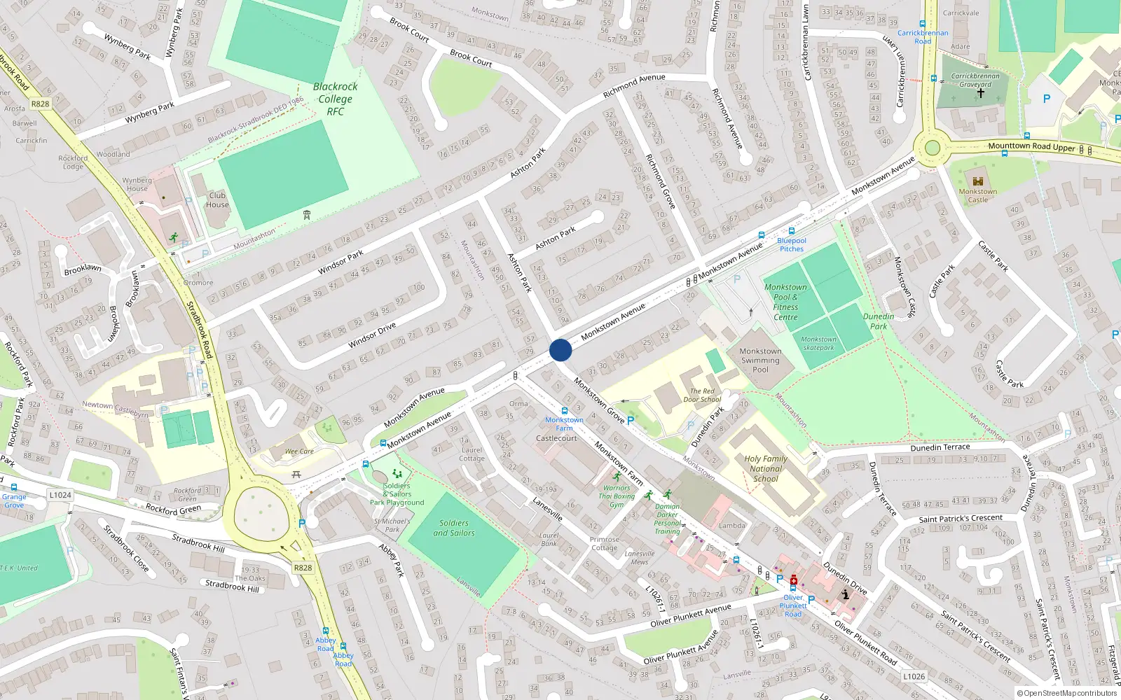 Overhead map showing the location of 10 Laurel Park, Monkstown Avenue, Monkstown