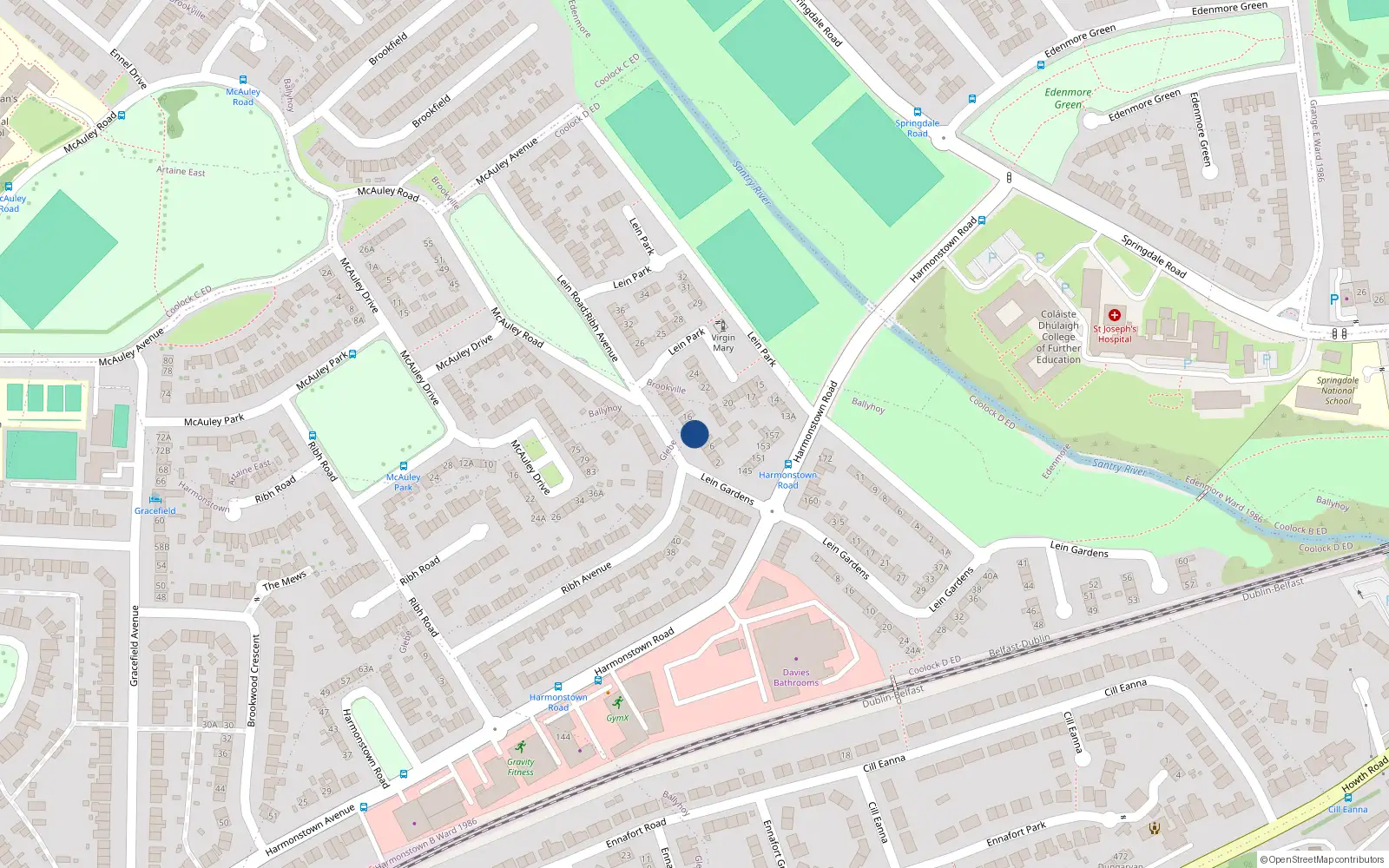 Overhead map showing the location of 10, 10 Lein Road, Dublin 5