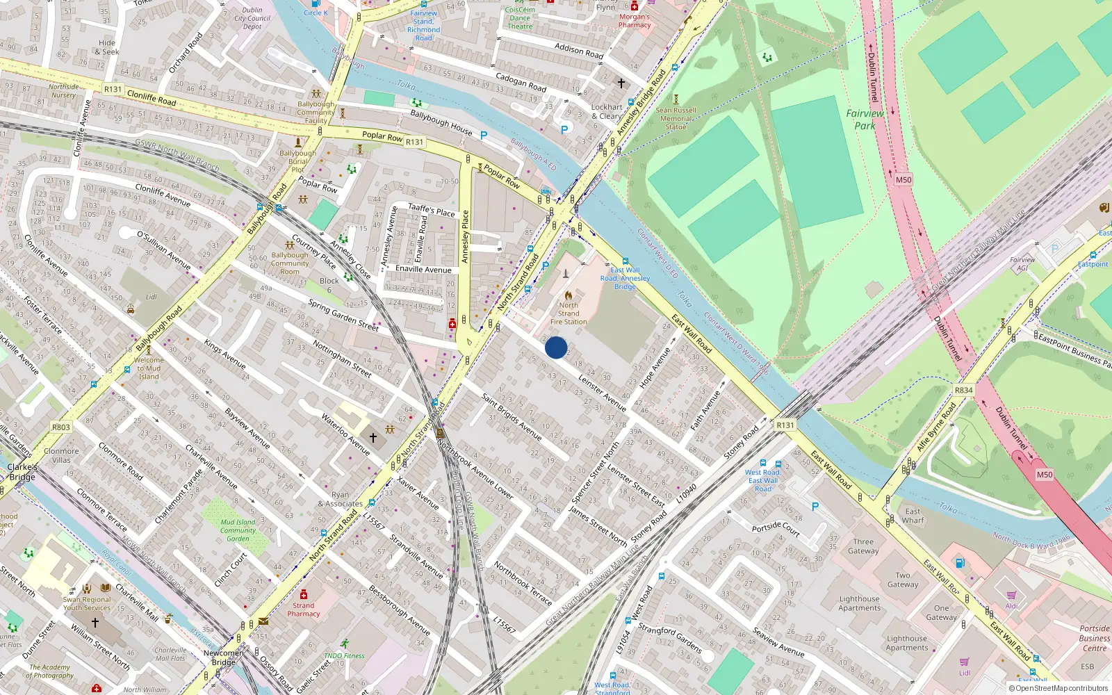 Overhead map showing the location of 10 Leinster Avenue, North Strand, Dublin 3