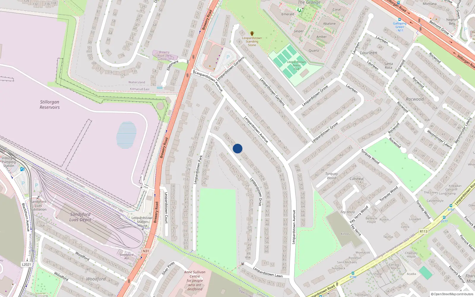 Overhead map showing the location of 10 Leopardstown Drive, Blackrock, Co Dublin