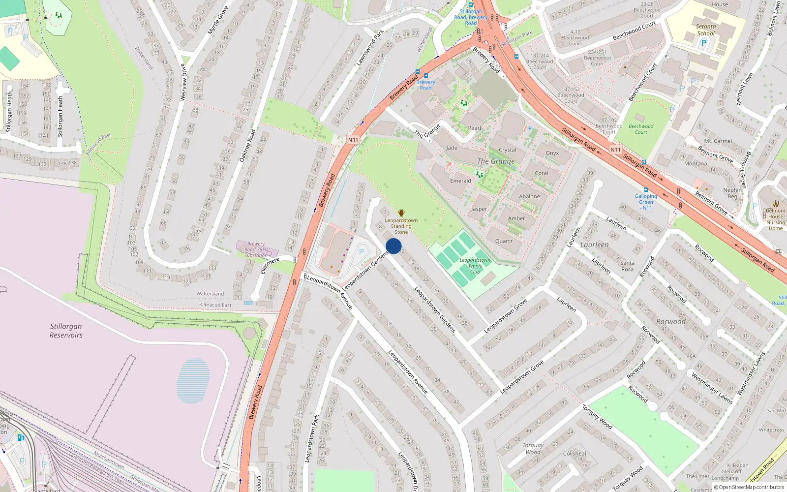 Overhead map showing the location of 10 Leopardstown Gardens, Stillorgan