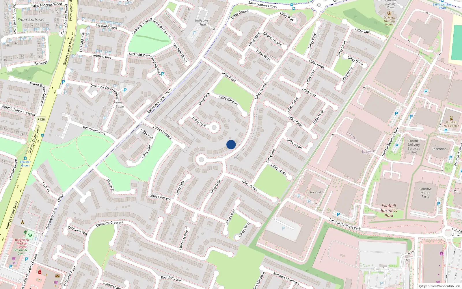 Overhead map showing the location of 10 Liffey Avenue, Liffey Valley Park, Lucan