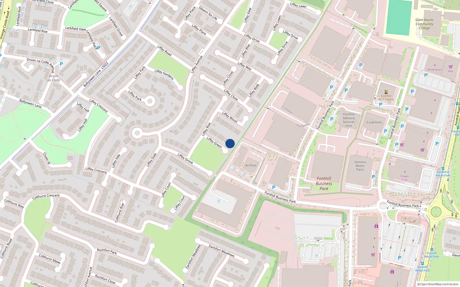 Overhead map showing the location of 10 Liffey Green, Liffey Valley Park, Lucan