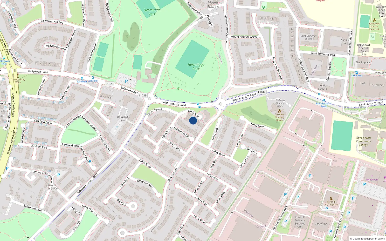 Overhead map showing the location of 10 Liffey Row, Lucan