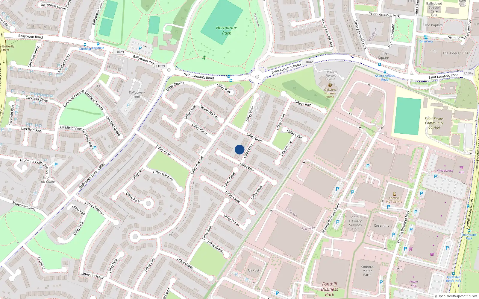 Overhead map showing the location of 10 Liffey Way, Lucan