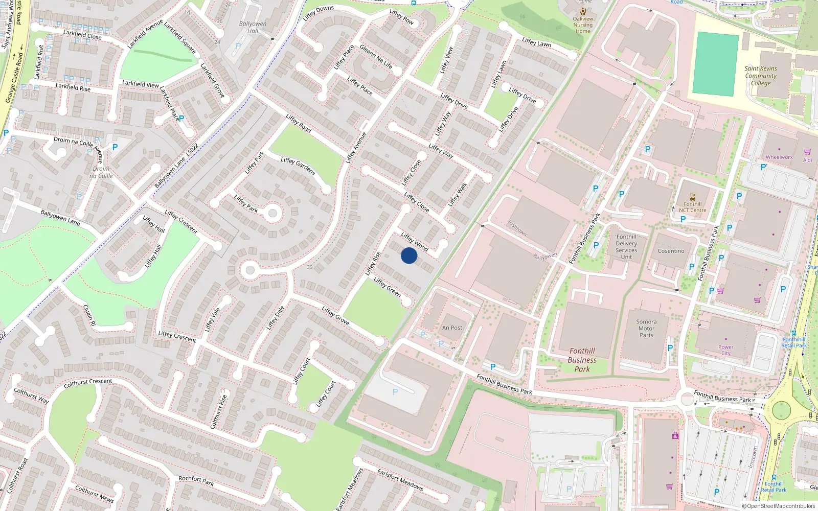 Overhead map showing the location of 10 Liffey Wood, Lucan