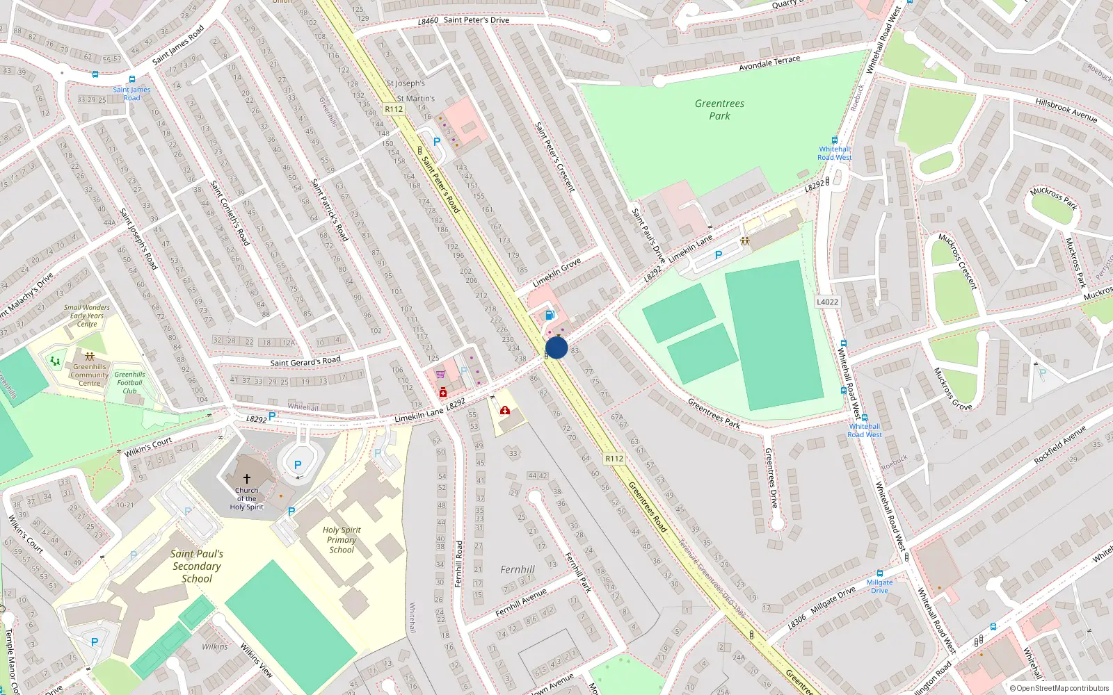 Overhead map showing the location of 10 Limekiln Lane, Greenhills