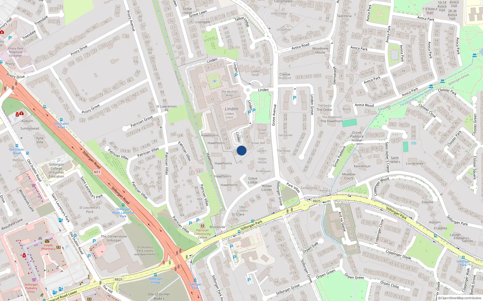Overhead map showing the location of 10 Linden Place, Grove Avenue, Blackrock