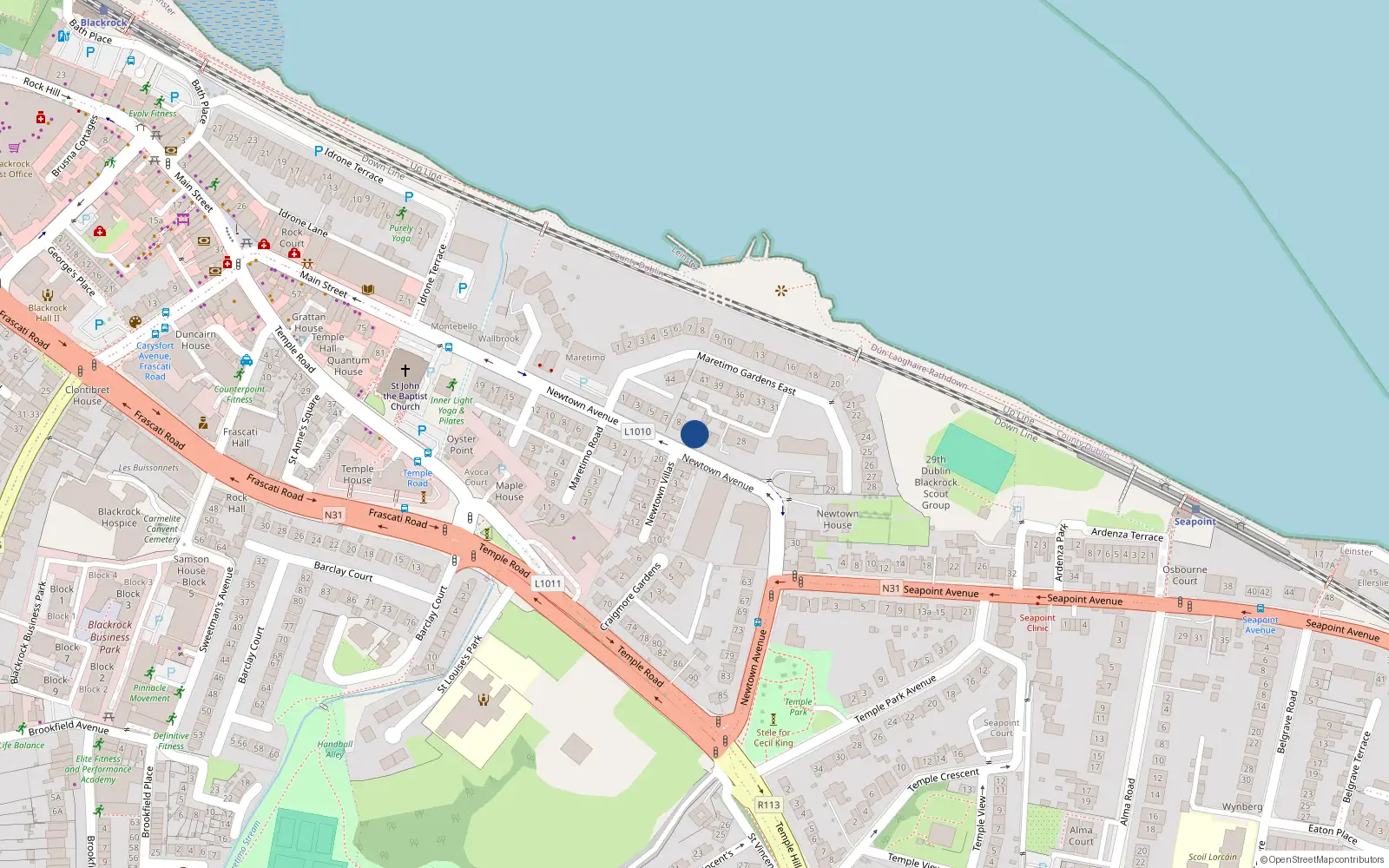 Overhead map showing the location of 10 Maretimo Terrace, Blackrock, Co Dublin